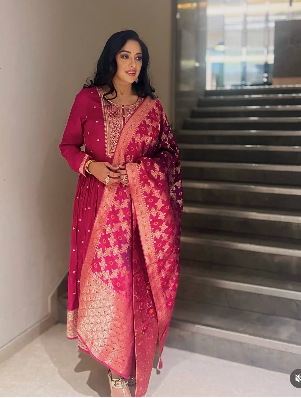 Designer Sequence Work Pink Color Gown With Dupatta