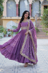 Demanding Georgette Purple Color Lace Work Gown Demanding Georgette Purple Color Lace Work Gown