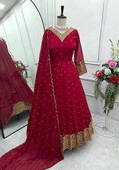 Stunning Red Color Sequence Work Gown Stunning Red Color Sequence Work Gown
