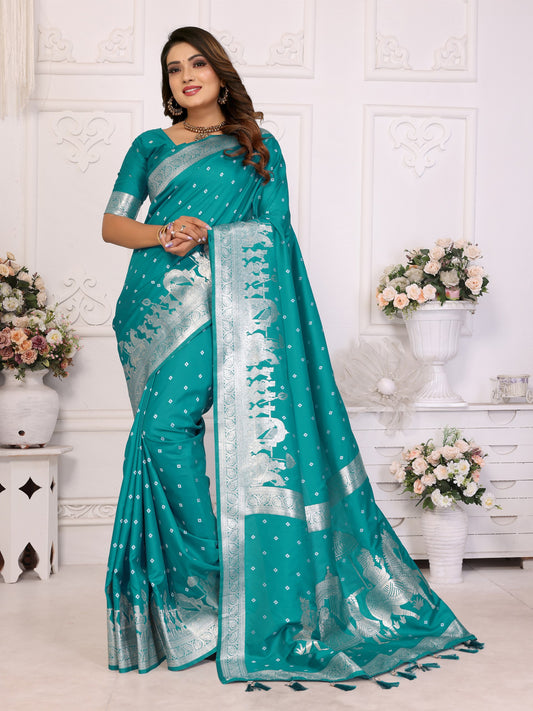 Designer Kochi Silk Teal Green Color Saree