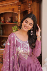 Fantastic Embroidery Work Pink Color Long Gown With Dupatta Fantastic Embroidery Work Pink Color Long Gown With Dupatta