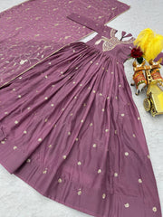 Fantastic Embroidery Work Pink Color Long Gown With Dupatta Fantastic Embroidery Work Pink Color Long Gown With Dupatta