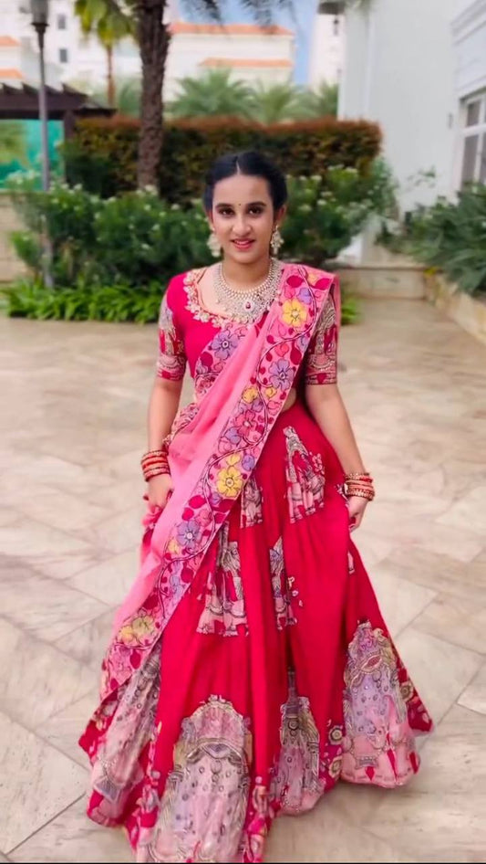 Precious Kalamkari Print Pink Color Lehenga Choli