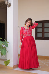 Stylish Sequence Thread Work Red Color Long Gown Stylish Sequence Thread Work Red Color Long Gown