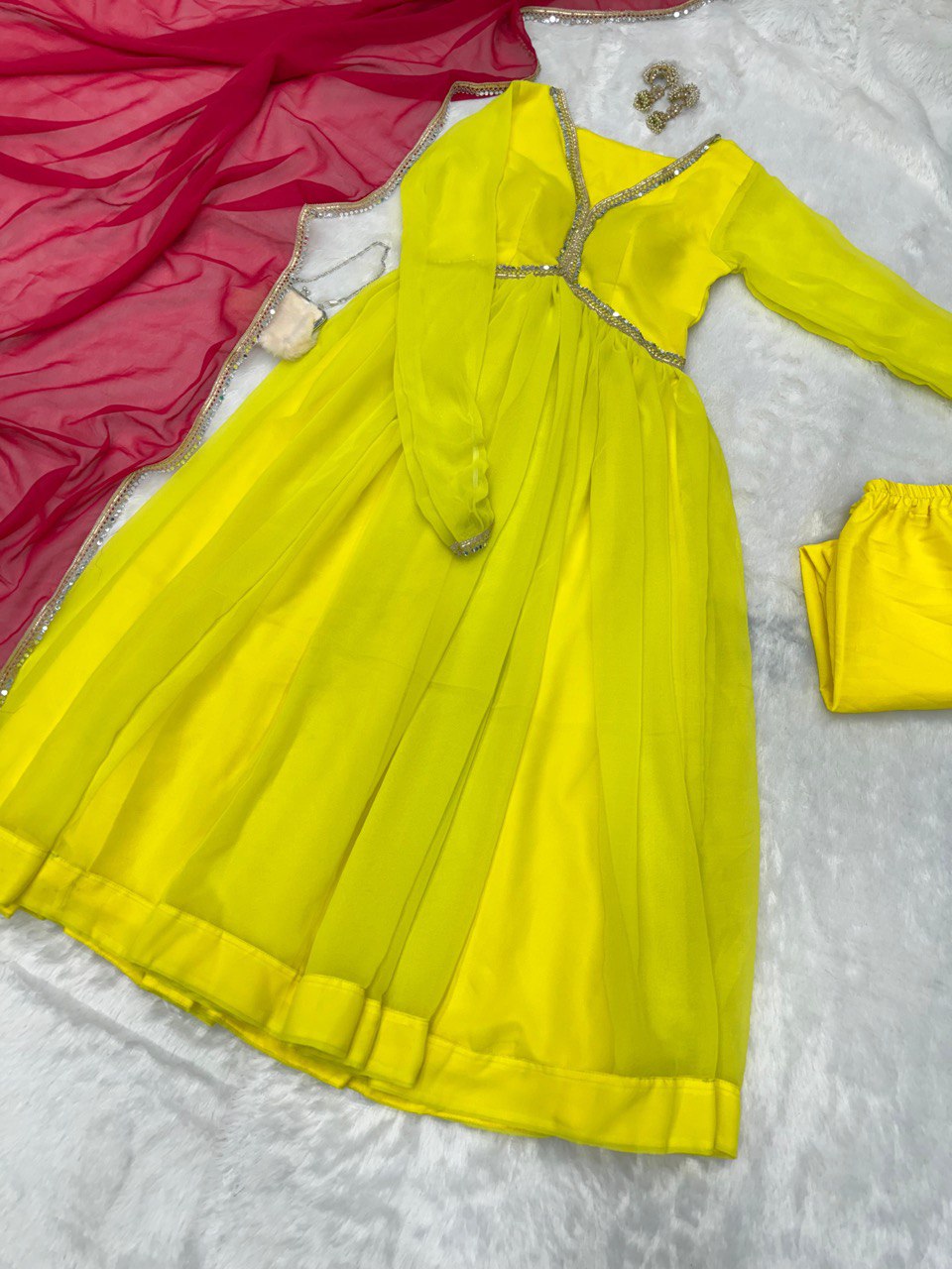 Outstanding Yellow Color Georgette Anarkali suit