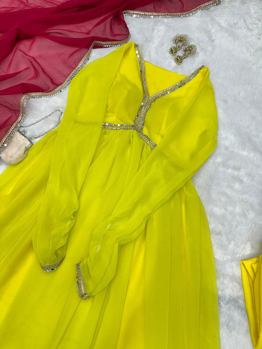 Outstanding Yellow Color Georgette Anarkali suit