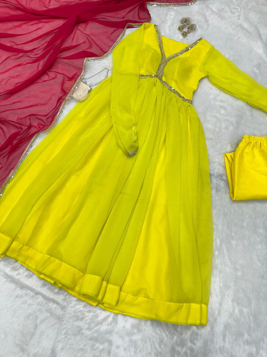 Outstanding Yellow Color Georgette Anarkali suit