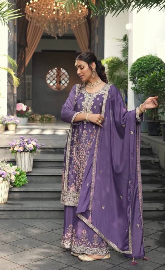 Outstanding Sequence Work Purple Color Sharara Suit
