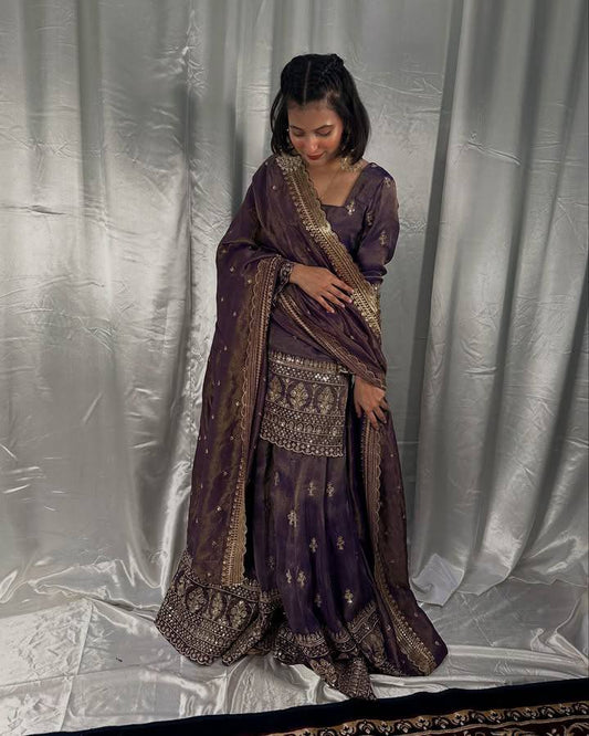Superhit Embroidery Sequins Work Purple Color Sharara Suit