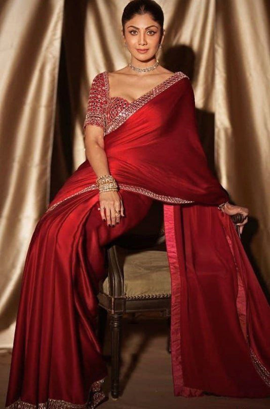 Preferable Red Color Crape Silk Designer Saree
