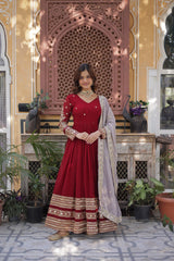Occasion Wear Sequins Work Red Color Gown With Dupatta Occasion Wear Sequins Work Red Color Gown With Dupatta