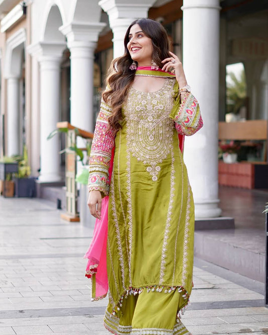 Flattering Sequence Work Green Color Sharara Suit