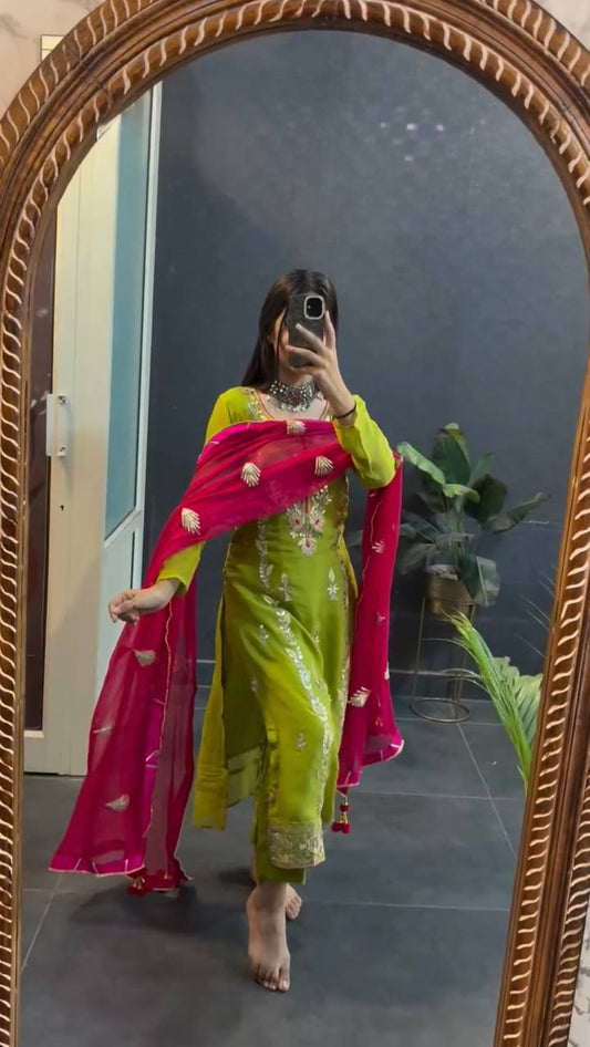 Occasion Wear Heavy Embroidery Sequence Work Green Color Salwar Suit