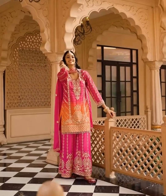 Beautiful Coding Sequence Work Pink Color Sharara Suit