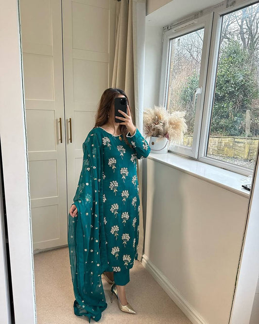 Attractive Sequence Work Green Color Sharara Suit