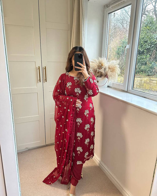 Attractive Sequence Work Red Color Sharara Suit