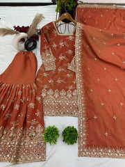 Delightful Simmer silk Orange Color Sharara Suit Delightful Simmer silk Orange Color Sharara Suit