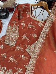 Delightful Simmer silk Orange Color Sharara Suit Delightful Simmer silk Orange Color Sharara Suit