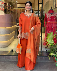 Traditional wear Georgette Orange Color Sharara Suit Traditional wear Georgette Orange Color Sharara Suit