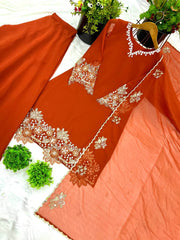 Traditional wear Georgette Orange Color Sharara Suit Traditional wear Georgette Orange Color Sharara Suit