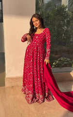 Wedding & Party Wear Embroidery Work Dark Pink Color Gown Wedding & Party Wear Embroidery Work Dark Pink Color Gown