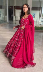 Wedding & Party Wear Embroidery Work Dark Pink Color Gown Wedding & Party Wear Embroidery Work Dark Pink Color Gown