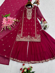 Wedding & Party Wear Sequins Work Red Color Sharara Suit Wedding & Party Wear Sequins Work Red Color Sharara Suit