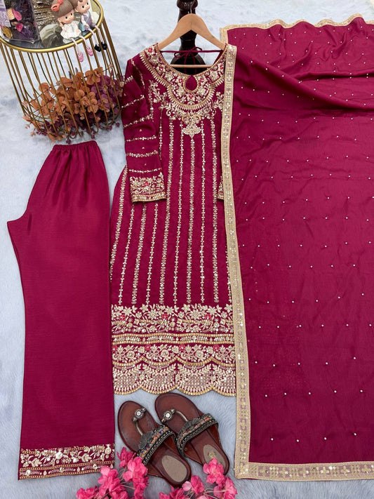 Outstanding Chinon Silk Pink Color Salwar Suit