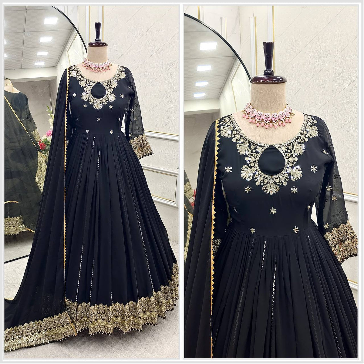 Occasion Wear Embroidery Sequence Work Black Color Gown