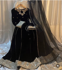 Occasion Wear Embroidery Sequence Work Black Color Gown Occasion Wear Embroidery Sequence Work Black Color Gown