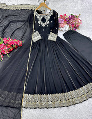 Occasion Wear Embroidery Sequence Work Black Color Gown Occasion Wear Embroidery Sequence Work Black Color Gown