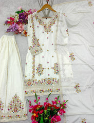 Gorgeous Embroidery Work White Color Sharara Suit Gorgeous Embroidery Work White Color Sharara Suit