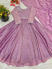 Delightful Goldcrush Silk lavender Color Gown Delightful Goldcrush Silk lavender Color Gown