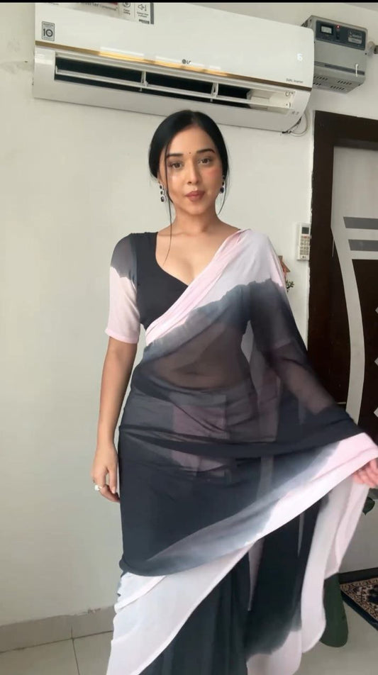 Preferable Digital Print Black Color Ready To Wear Saree