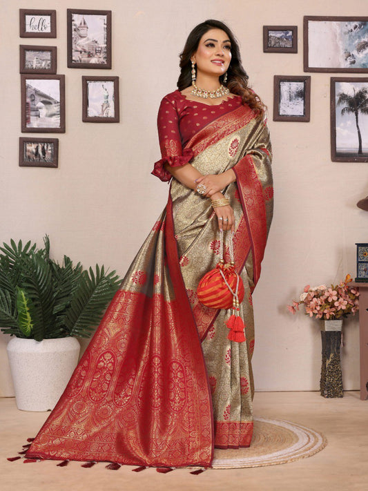 Admiring Tissue Silk Red Color Saree