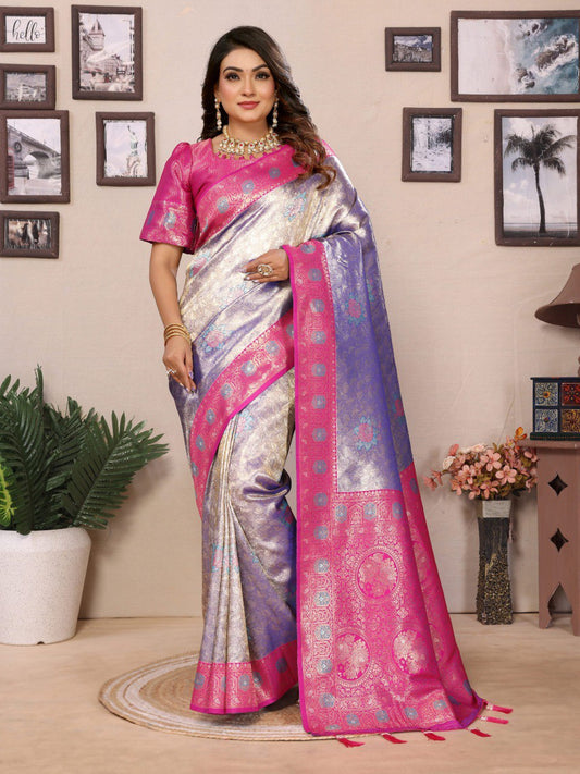 Preferable Banarasi Silk Purple & Pink Color Saree