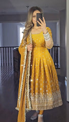 Delightful Chinon Silk Yellow Color Gown Delightful Chinon Silk Yellow Color Gown