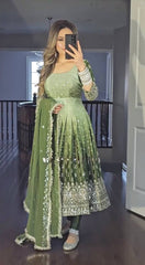Delightful Chinon Silk Green Color Gown Delightful Chinon Silk Green Color Gown