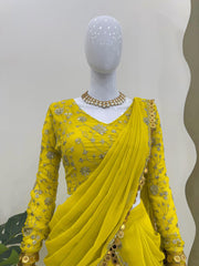 Marriage Special Gorgette Yellow Color Reday To Wear Saree Marriage Special Gorgette Yellow Color Reday To Wear Saree