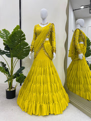 Marriage Special Gorgette Yellow Color Reday To Wear Saree Marriage Special Gorgette Yellow Color Reday To Wear Saree