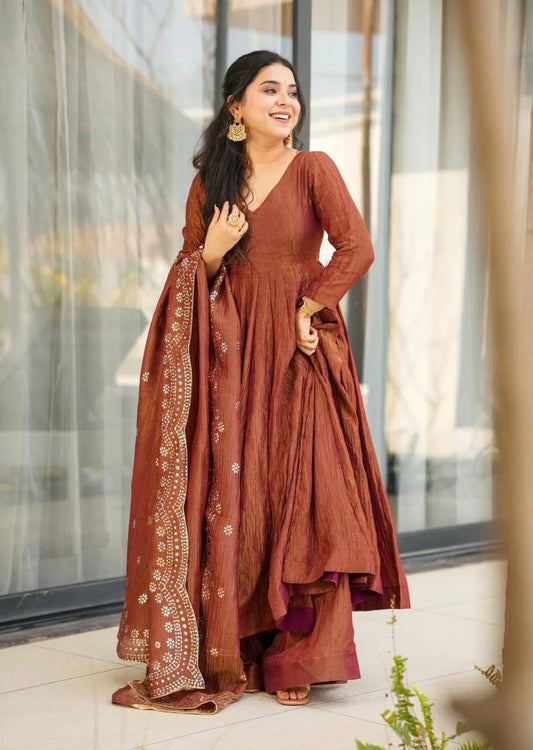 Gorgeous Fandy Silk Brown Color Gown