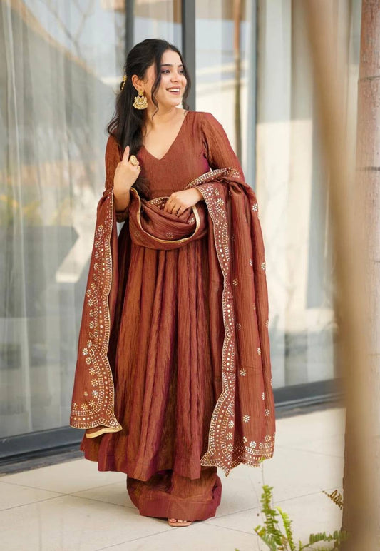 Gorgeous Fandy Silk Brown Color Gown