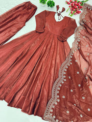 Gorgeous Fandy Silk Brown Color Gown Gorgeous Fandy Silk Brown Color Gown