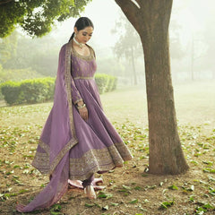 Good Looking Chinon Silk Lavender Color Anarkali Gown Good Looking Chinon Silk Lavender Color Anarkali Gown
