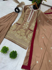 Wonderful Roman Silk Brown Color Sharara Suit Wonderful Roman Silk Brown Color Sharara Suit