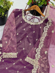 Demanding Twill Net With Heavy Embroidery Work Purple Color Sharara Suit Demanding Twill Net With Heavy Embroidery Work Purple Color Sharara Suit