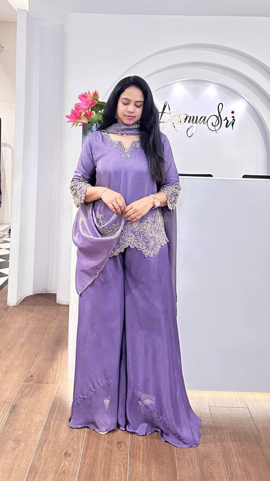Traditional wear Georgette Lavender Color Sharara Suit