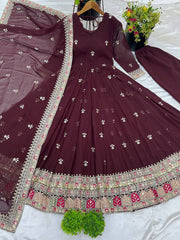 Glorious Georgette Maroon Color Gown Glorious Georgette Maroon Color Gown