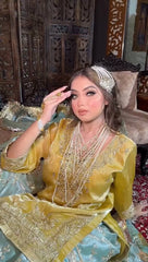 Designer Jimmy Cho Yellow And Sky Blue Color Sharara Suit Designer Jimmy Cho Yellow And Sky Blue Color Sharara Suit