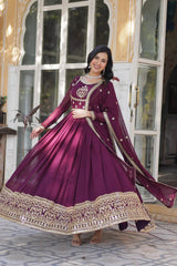 Attractive Rich Sequins Embroidered work Wine Color Gown Attractive Rich Sequins Embroidered work Wine Color Gown